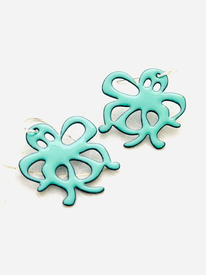 Octopus Earring, Mint Green Enamel for wholesale by Magpie Mouse Studios