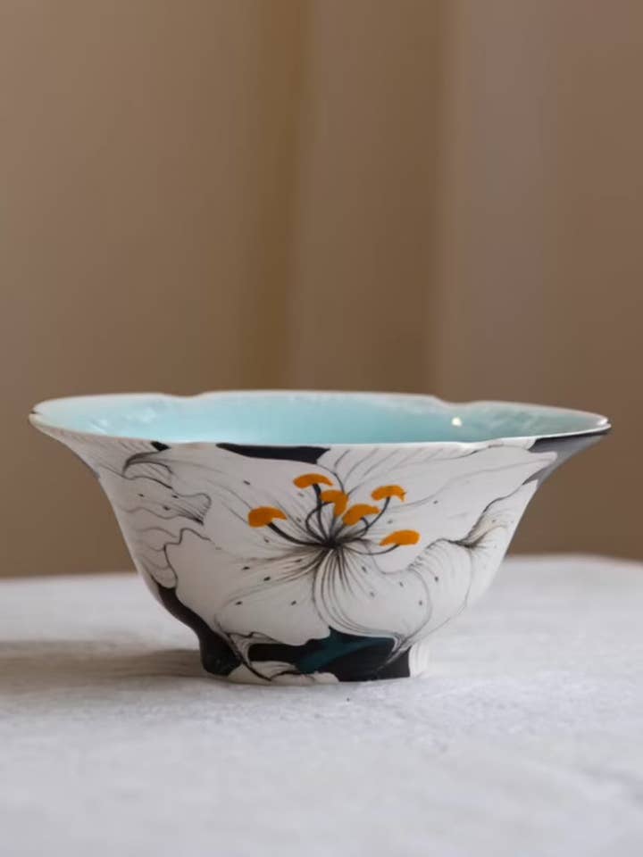 Matte Handmade Floral Crystalline Glaze Bowl for wholesale by sylvarastudio