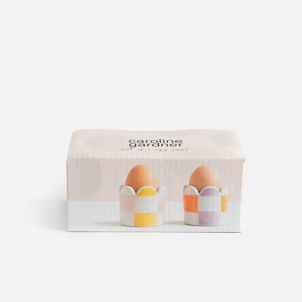 Caroline Gardner – wholesale Egg cup/holder – Multi-Check Set of 2 Egg Cups1