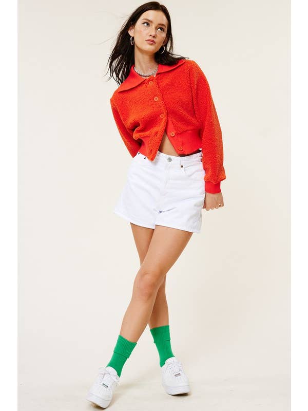 Mimosa - Wholesale Jacket - Women's - Cropped Teddy Jacket with Contrast Ribbed Collar17