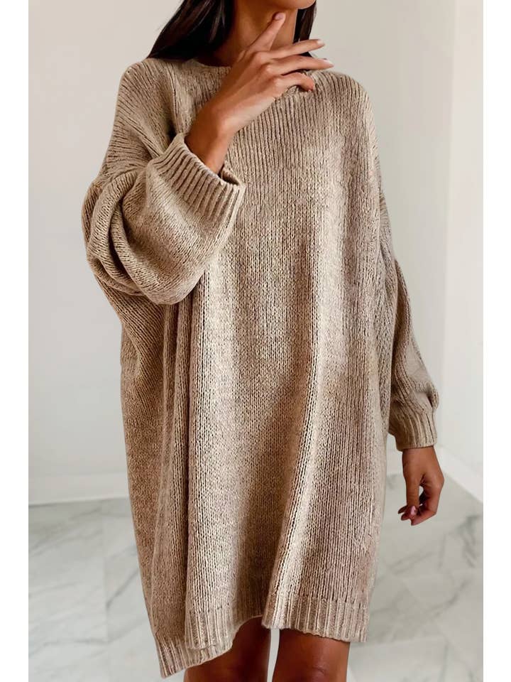 Aapparella - Wholesale Dress - Women's - Solid Oversize Drop Shoulder Slouchy Sweater Dress | S-XL0