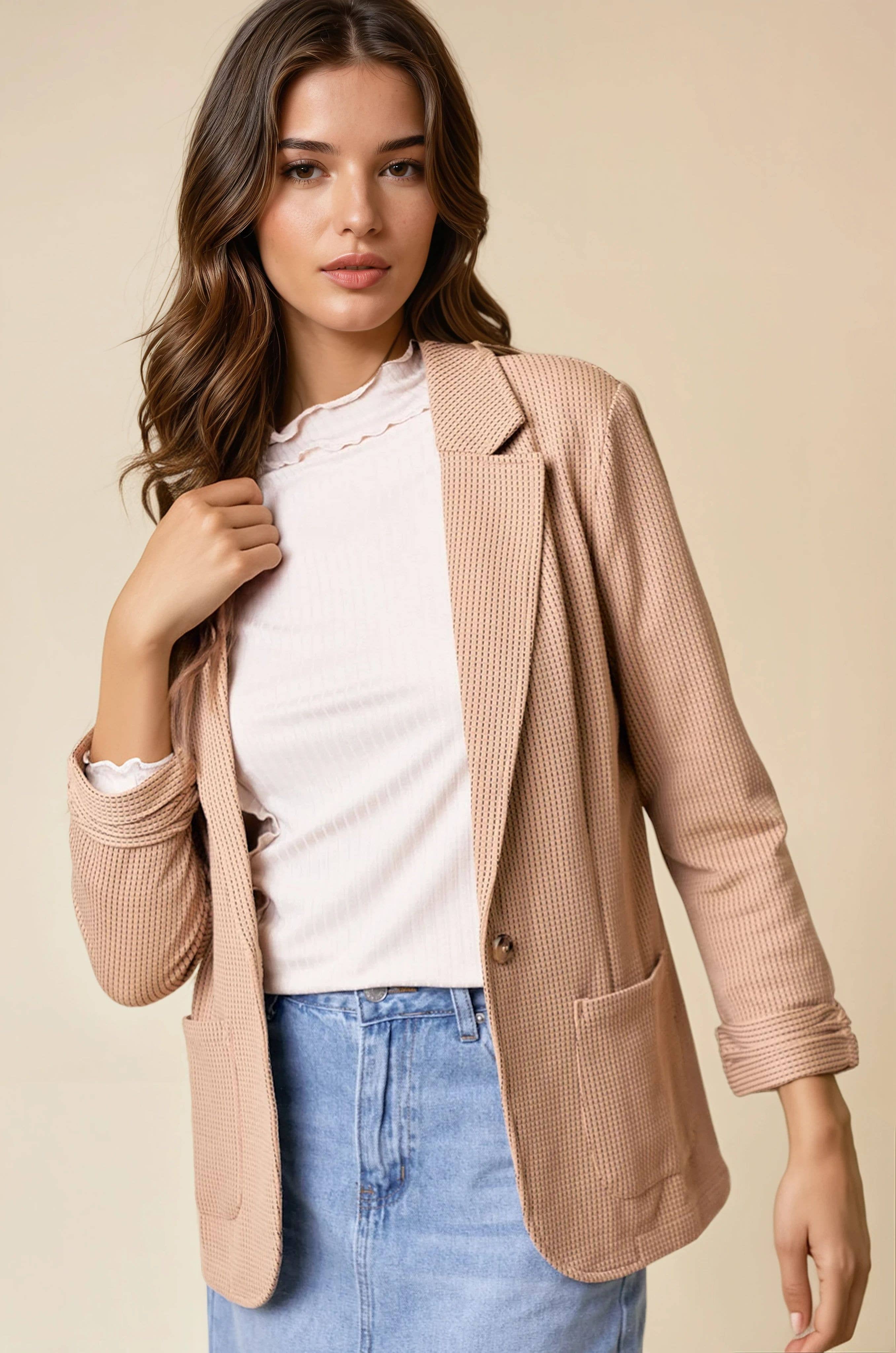 Doe and Rae - Vente Blazer – femme - Blazer texturé à manches froncées - 10150J6