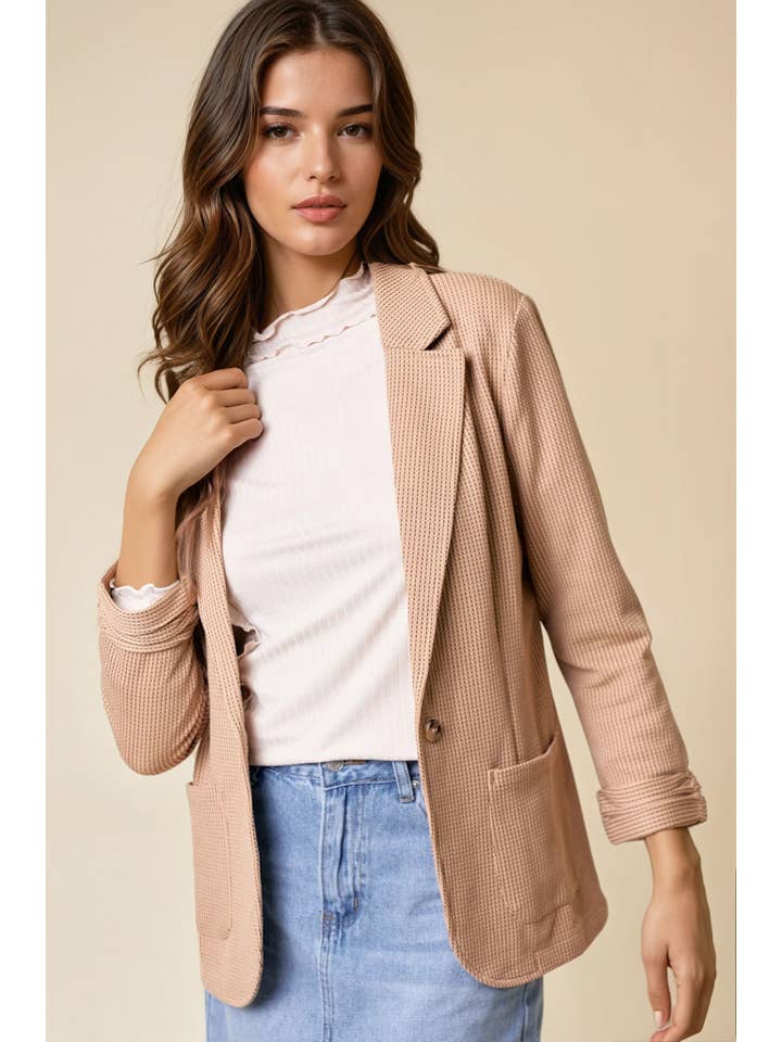 Doe and Rae - Wholesale Blazer - Women's - Shirred Sleeve Textured Blazer - 10150J6