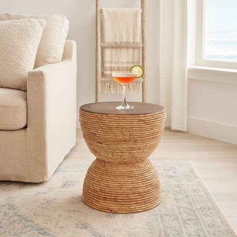 Sagebrook Home - Wholesale Side Table - End Table - Brown Wood Woven Banana Leaf Design, 18 in.