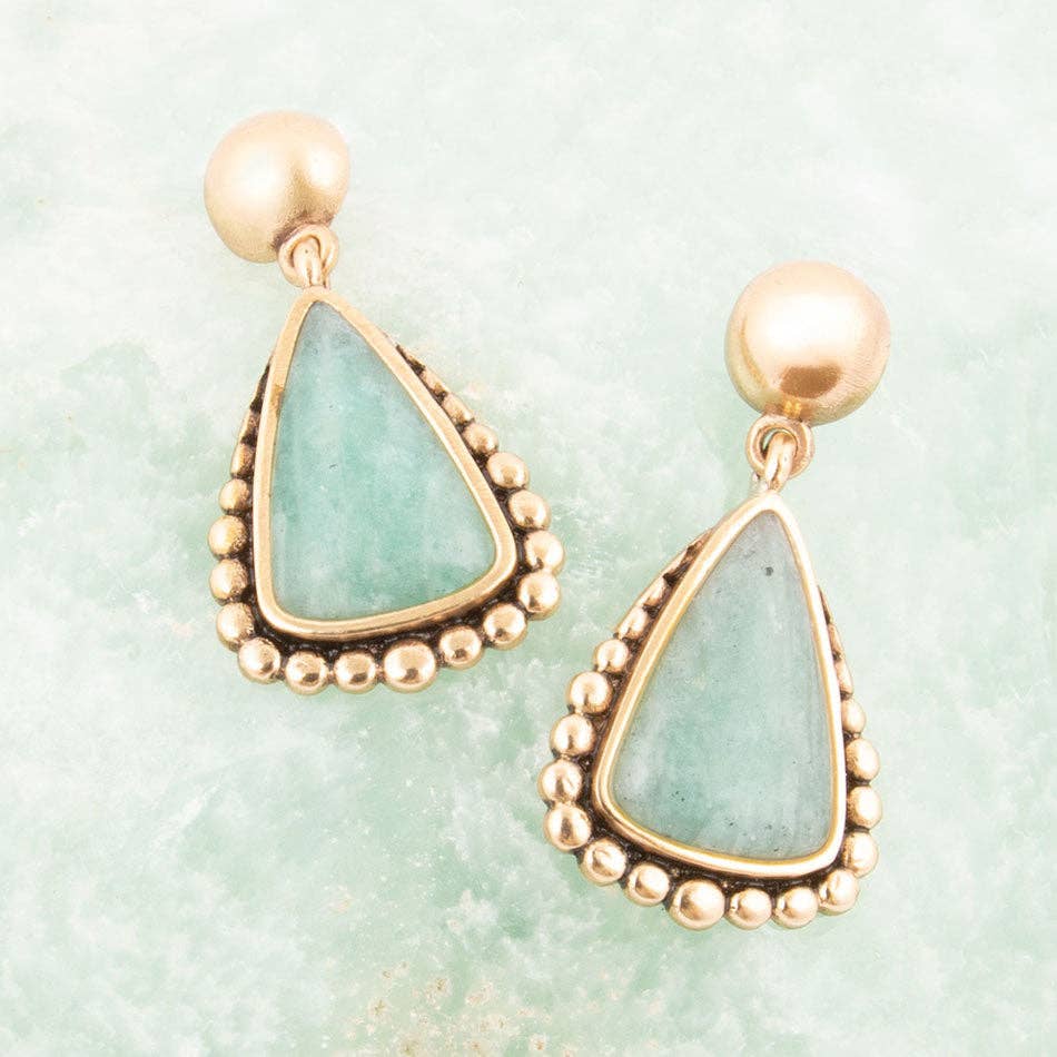 Barse Jewelry - Wholesale Dangle Earrings - Begondor Blue Amazonite Golden Post Drop Earrings3