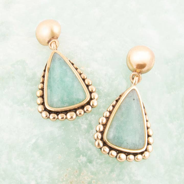 Barse Jewelry - Wholesale Dangle Earrings - Begondor Blue Amazonite Golden Post Drop Earrings3