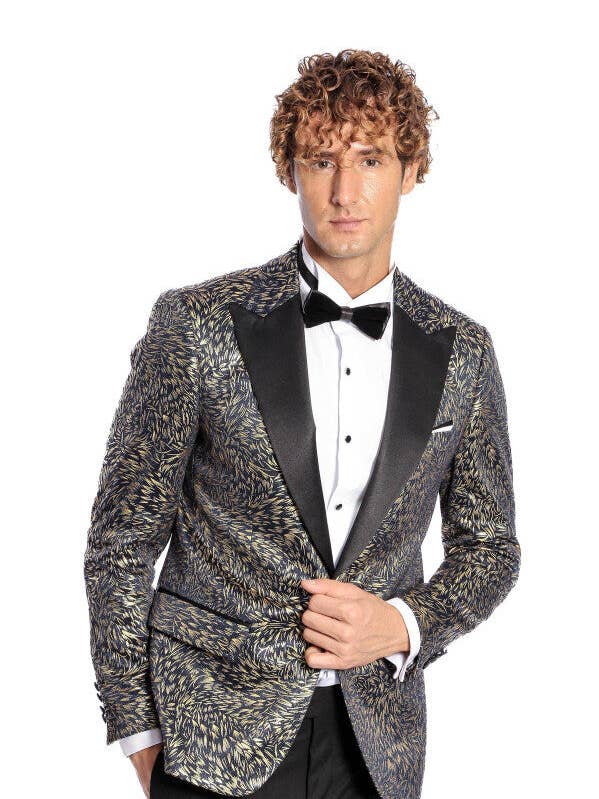 Blazer de Baile Masculino com estampas de penas Slim Fit Azul Marinho - Wessi por atacado de Wessi