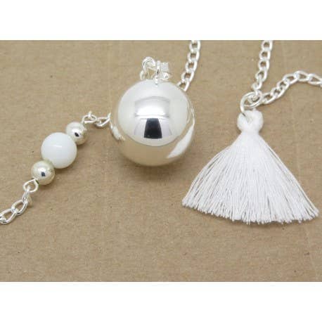 F de Bm créations - Wholesale Pendant/Charm Necklace - SILVER PREGNANCY BALL WITH POMPOM AND PEARL DROP