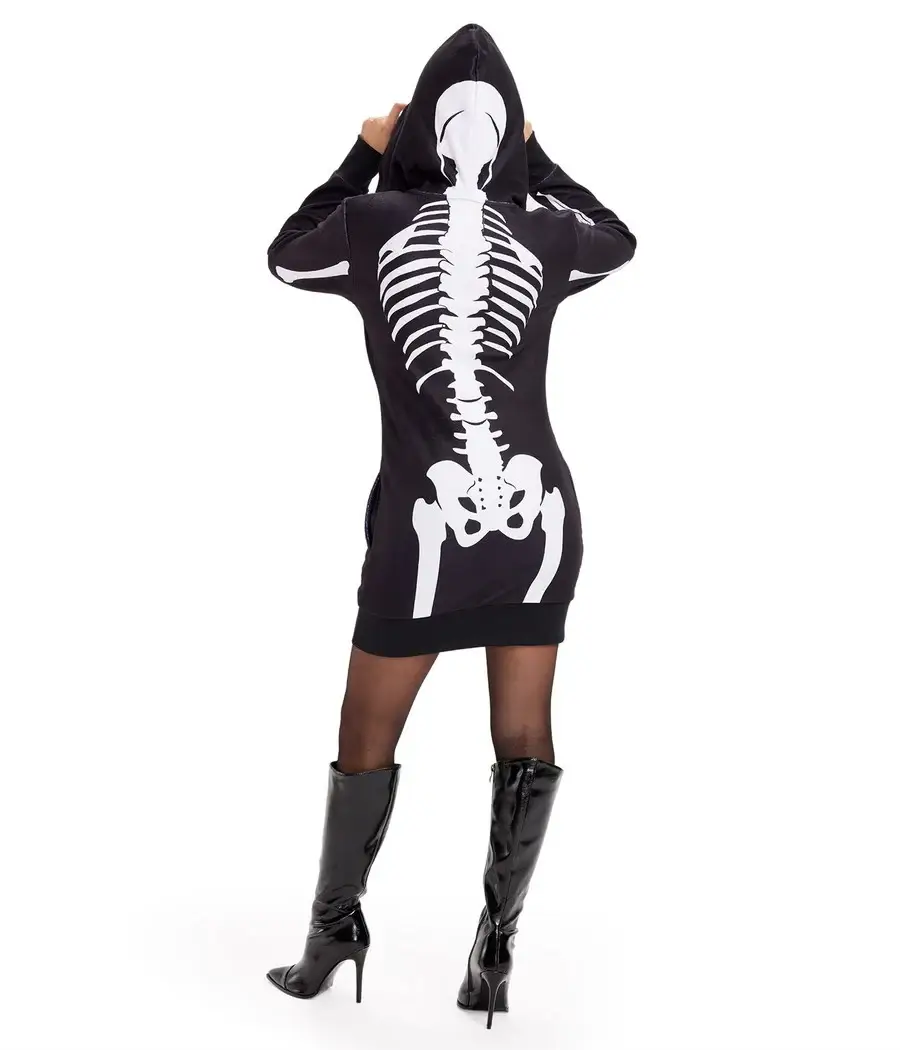 Tipsy Elves - Wholesale Verkleedkleren - Dames - Skelet Kostuum Jurk - Dames Halloween Hoodie Jurk1