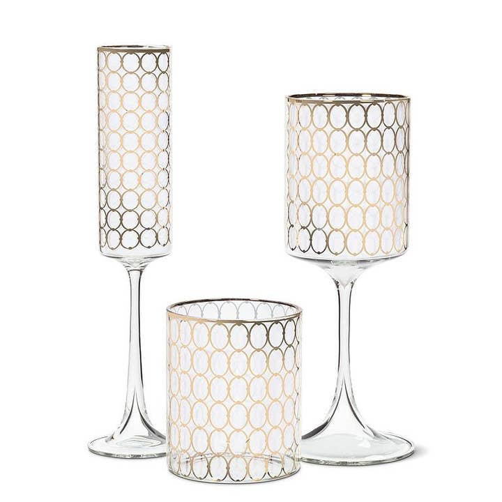 Abbott - Wholesale Wine Glass - Slender Wine Glass with Gold Rings-9.5"H(12oz)1