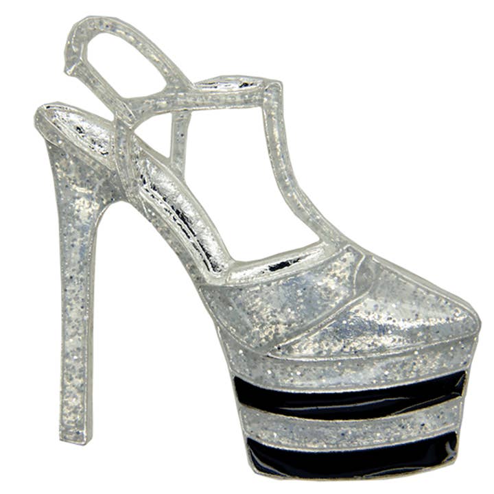 glitter high heel brooch 3d silver for wholesale by Godert Amsterdam