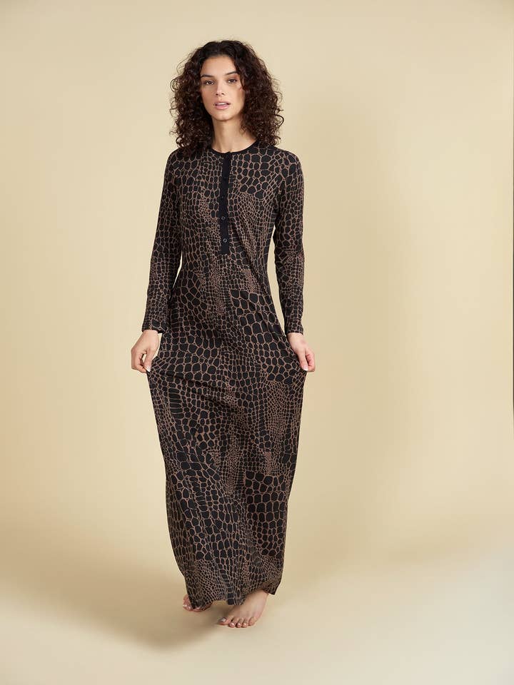 Animal Print Button Down Nightgown for wholesale by Ellwi Design