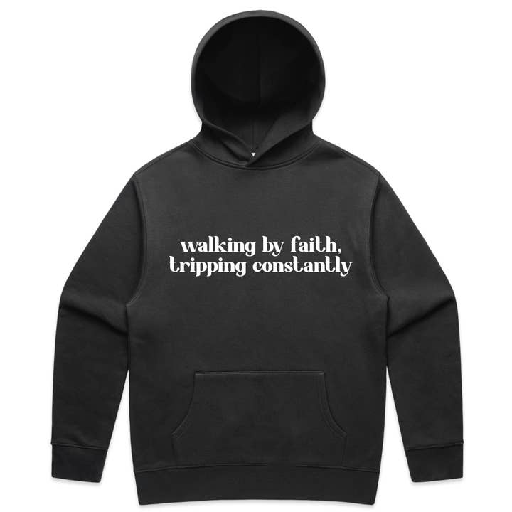 Camminando per fede inciampando costantemente – Felpa con cappuccio sbiadita grafica divertente di fede cristiana per la vendita all'ingrosso da parte di OSME