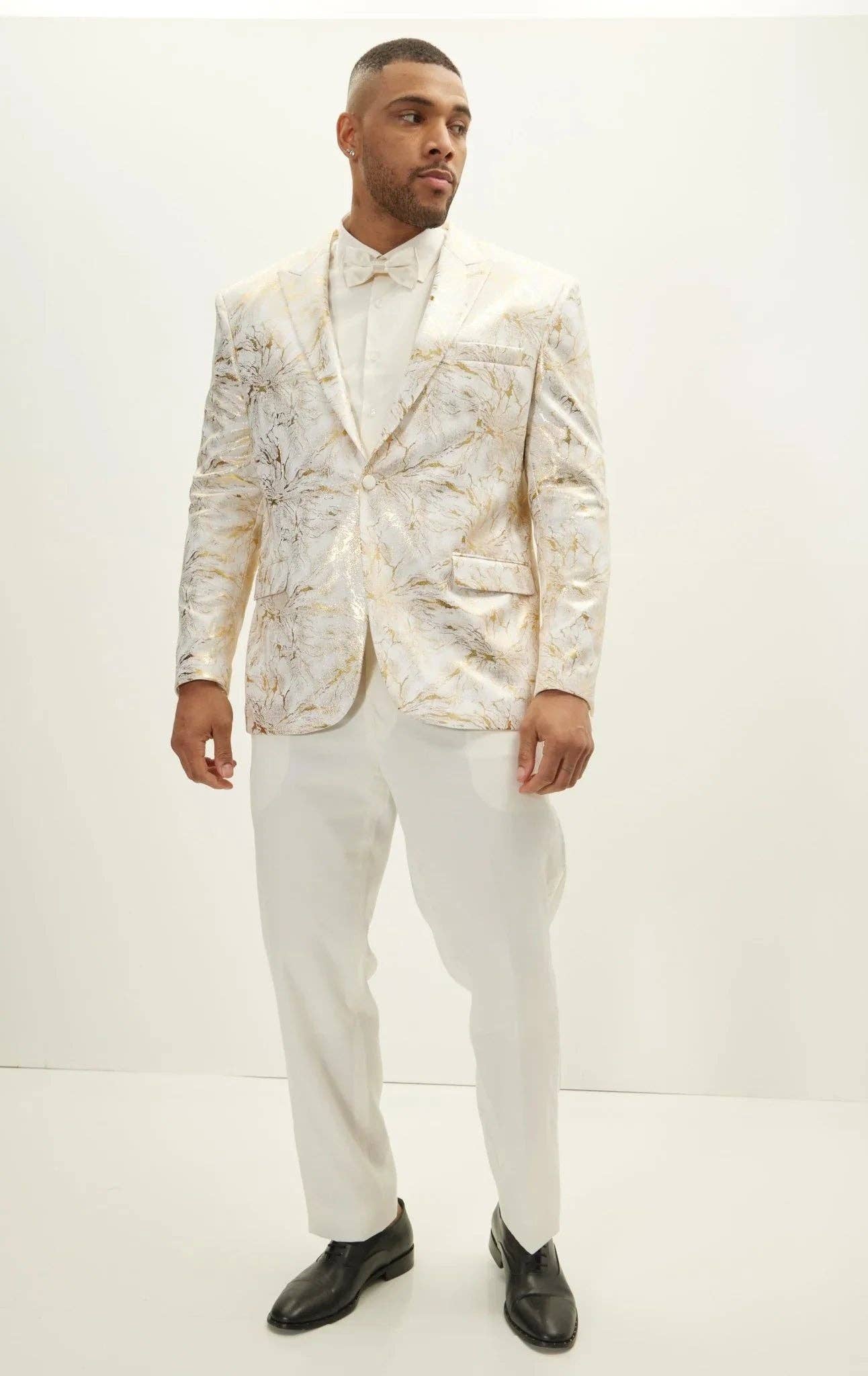 Men's The Wet Look Electric Tuxedo Jacket - White Gold for wholesale on Faire6