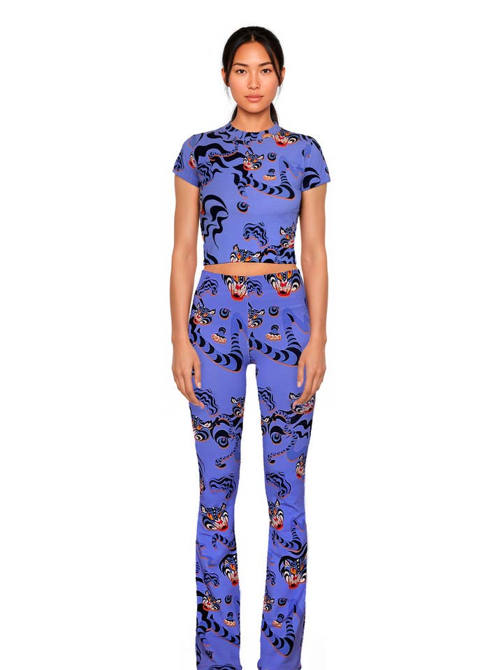 MR TI YOGA FLARED PANTS - ATHLEISURE PANTS - BAMBOO & COTTON - TIGER PRINT for wholesale by Pitaya Yoga