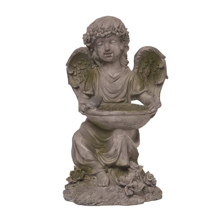Transpac - Wholesale Outdoor Ornament/Decor - CLOSEOUT Resin 13" Gray Spring Angel Birdbath Garden Decor