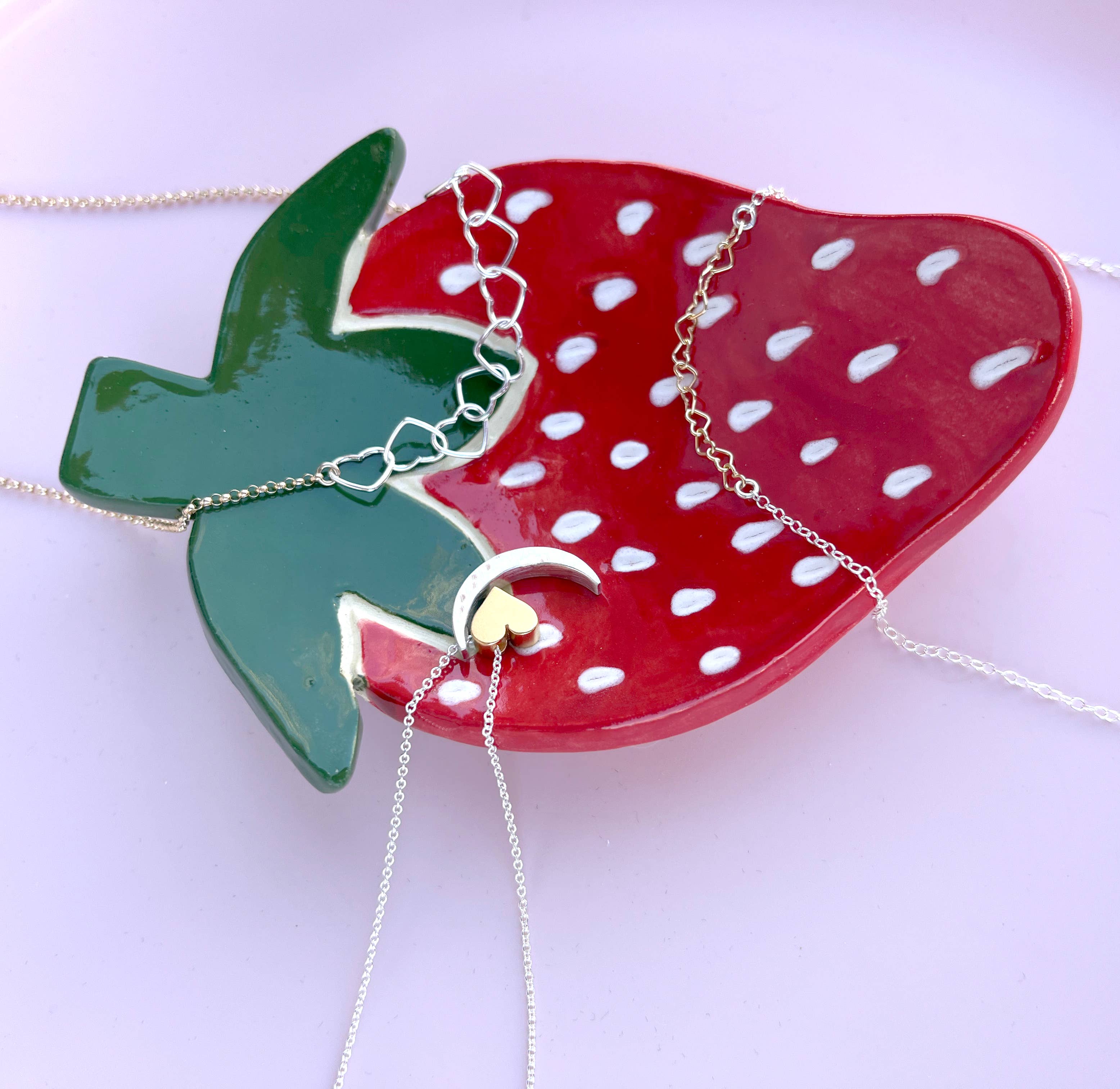 Freshie & Zero - Wholesale Link & Chain Necklace - Itsy Bitsy Linked Gold Hearts Sterling Silver Necklace6