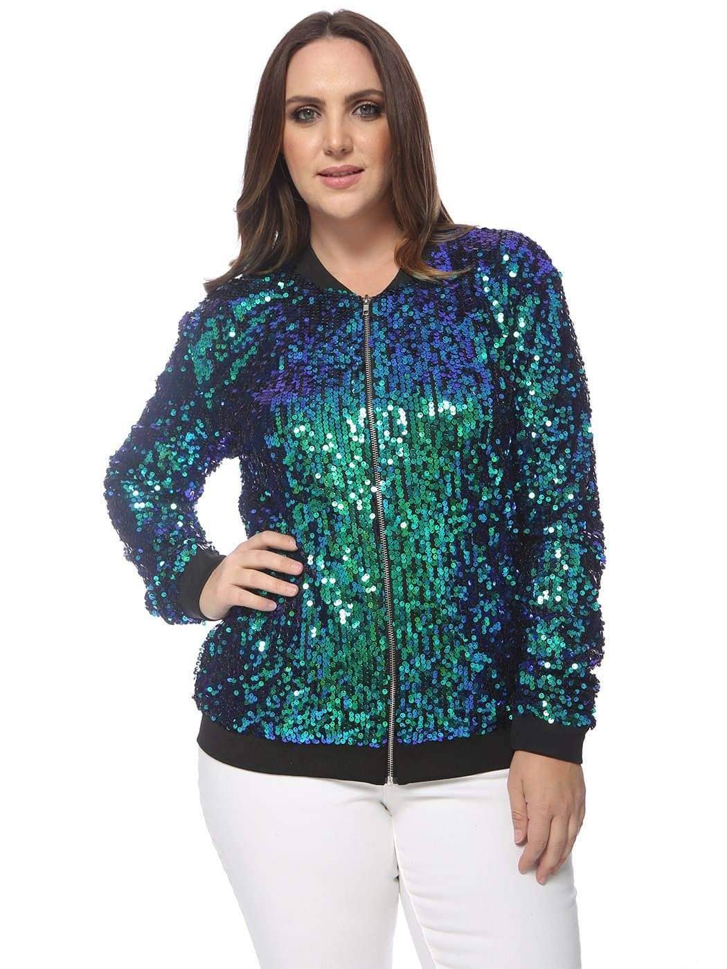 Anna Kaci Wholesale - Wholesale Bomber Jacket - Women's - Plus Size Sequin Bomber Jacket3