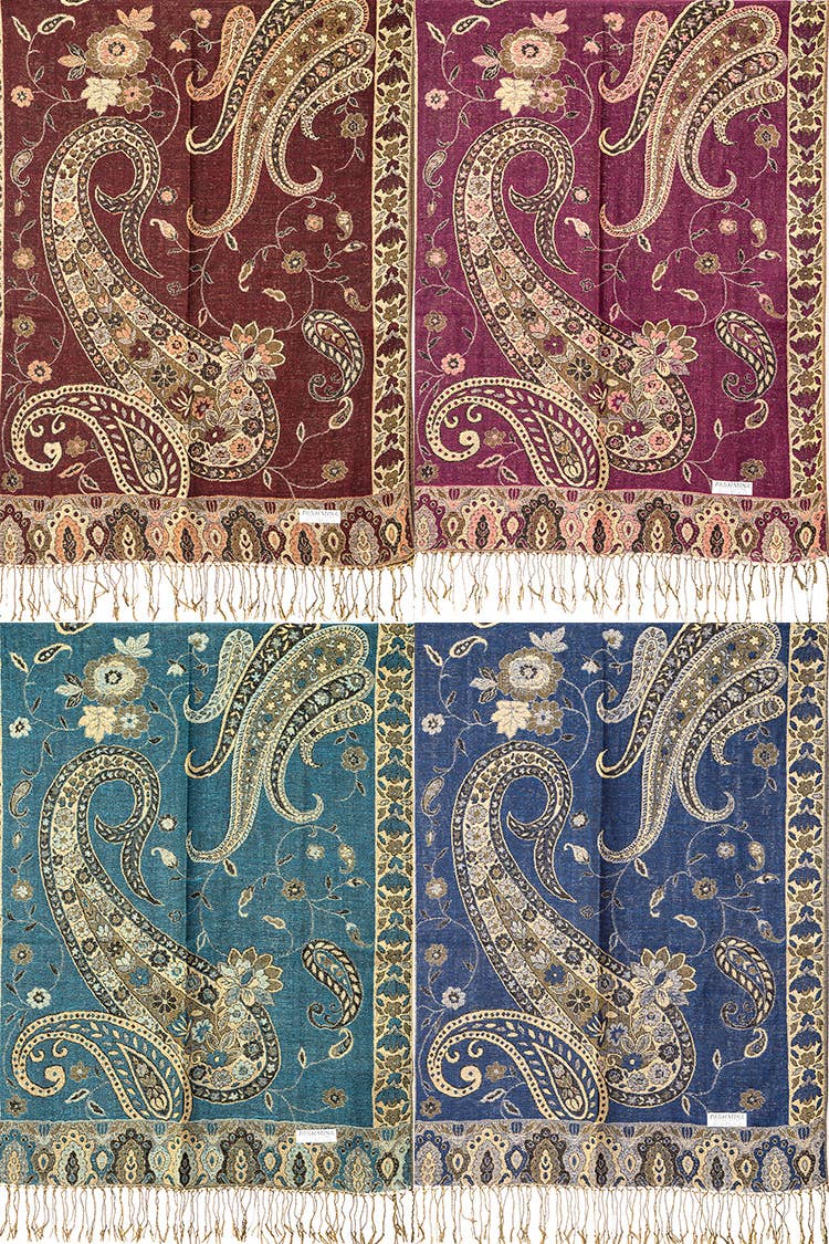 Artini Accessories - Wholesale Wrap - Women's - Sparkly Thread Paisley Intarsia Pashmina Set4