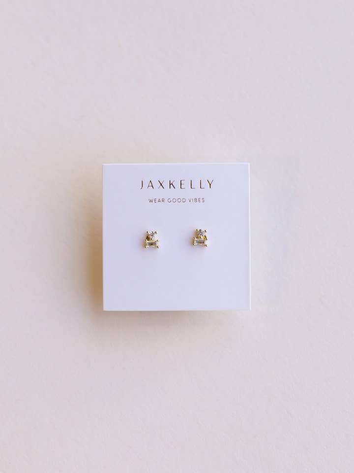 Double Stud Stack Ohrringe aus weißem Zirkonia in Gold für den Großhandel von JaxKelly