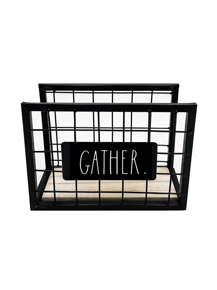 Rae Dunn “Gather” Black Farmhouse Wire Napkin Holder for wholesale by DesignStyles Home
