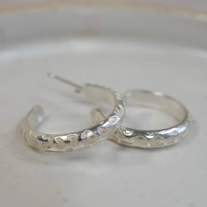 Lucy Kemp Jewellery - Wholesale Hoop Earrings - Sterling Silver Light Leopard Print Textured Hoops
