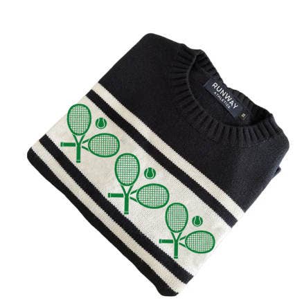 Runway Athletics - Wholesale Knit Sweater - Women's - Tennis Sweater - Racquets Navy/ Green 0