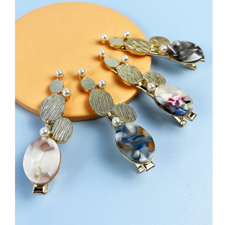 ROUND SHAPE METAL AND STONE ALLIGATOR HAIR PIN for wholesale by JHP Collection