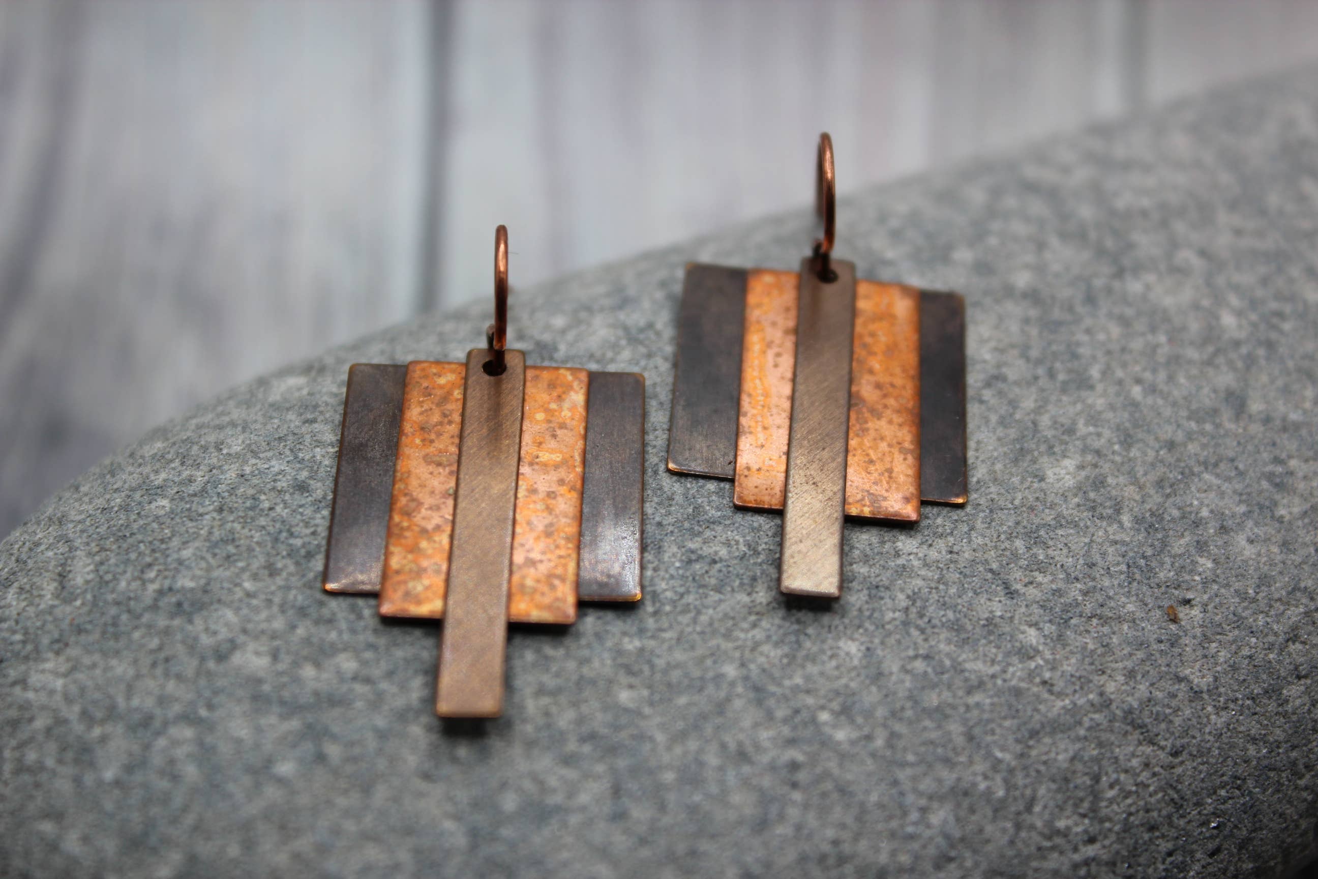 Harper House Studio - Wholesale Dangle Earrings - Art Deco Geometric Earrings – Copper & Bronze Mixed Metal