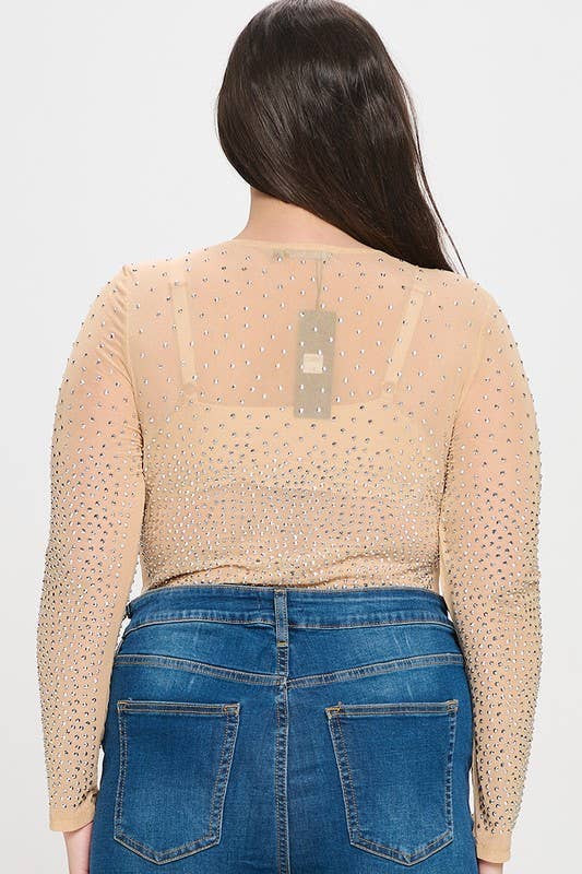 Curve Market - Wholesale Bodysuit - Women's - PLUS SIZE RHINESTONE STUDDED MESH BODYSUIT13