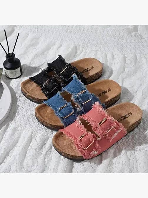 Roxoni – Großhandel Sandalen – Damen – Bequeme flache Sandalen für Damen mit doppelter Schnalle, verstellbare Riemen (Kopie)