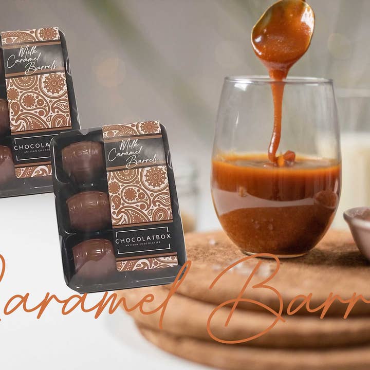 Belgian Milk Chocolate Barrels Filled With Soft Caramel for wholesale by ChocolatBox