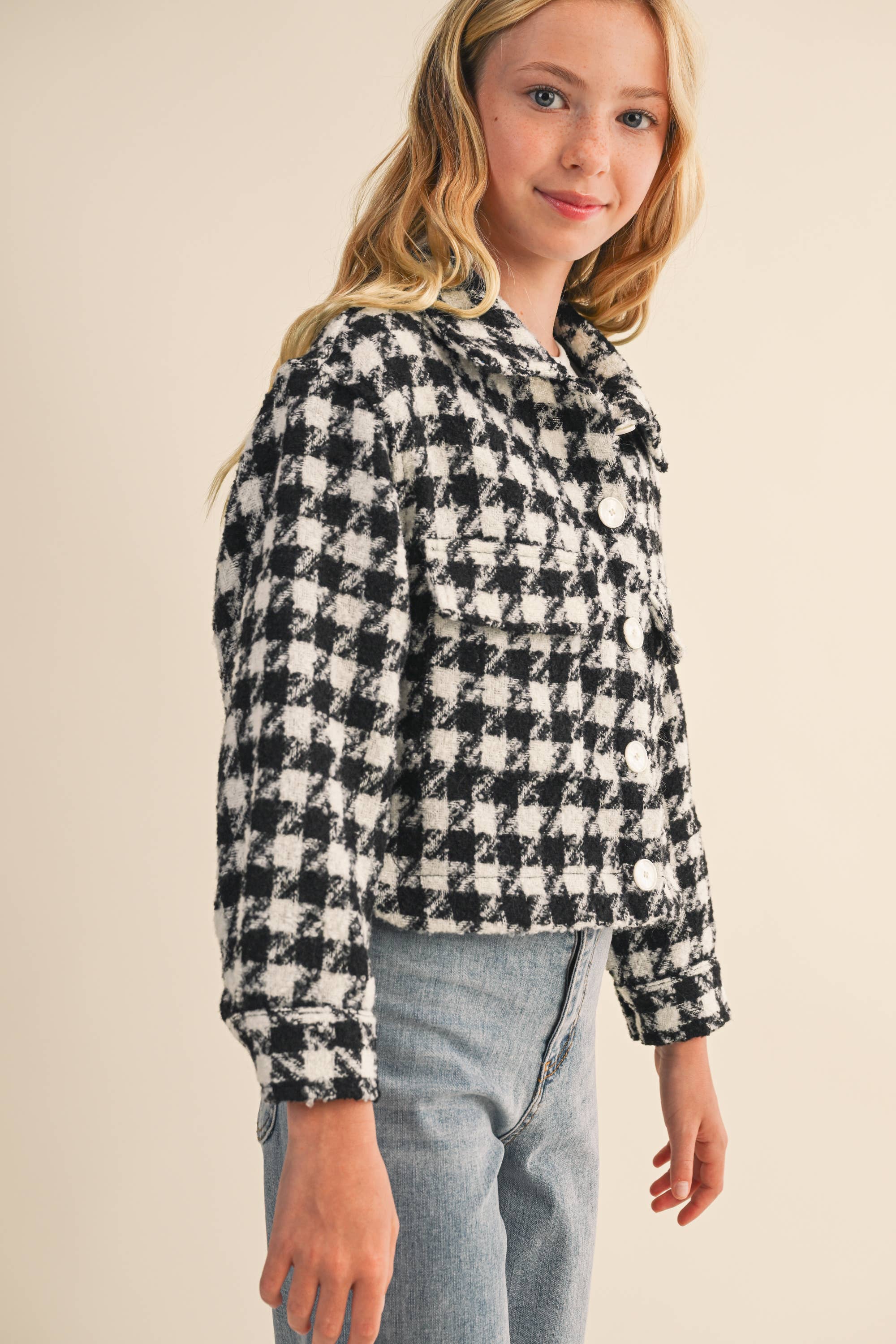 heart and arrow - Wholesale Jacket - Kids - TWEEN KIDS GIRLS Tweed Houndstooth Pattern Jacket (7-14)9
