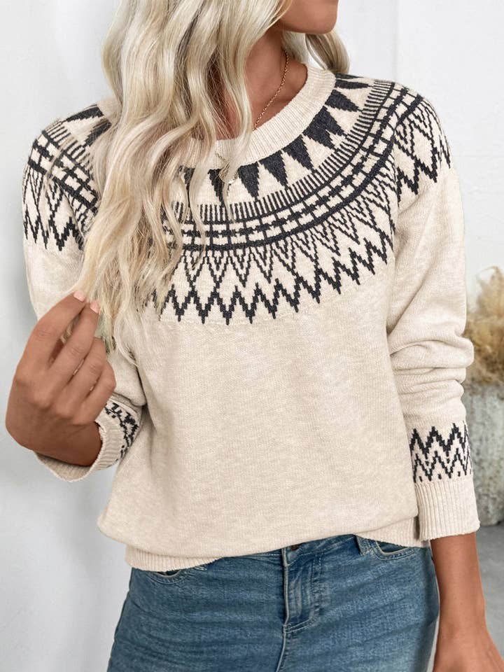 APRICOT Ethnic style round neck pullover sweater for wholesale on Faire6