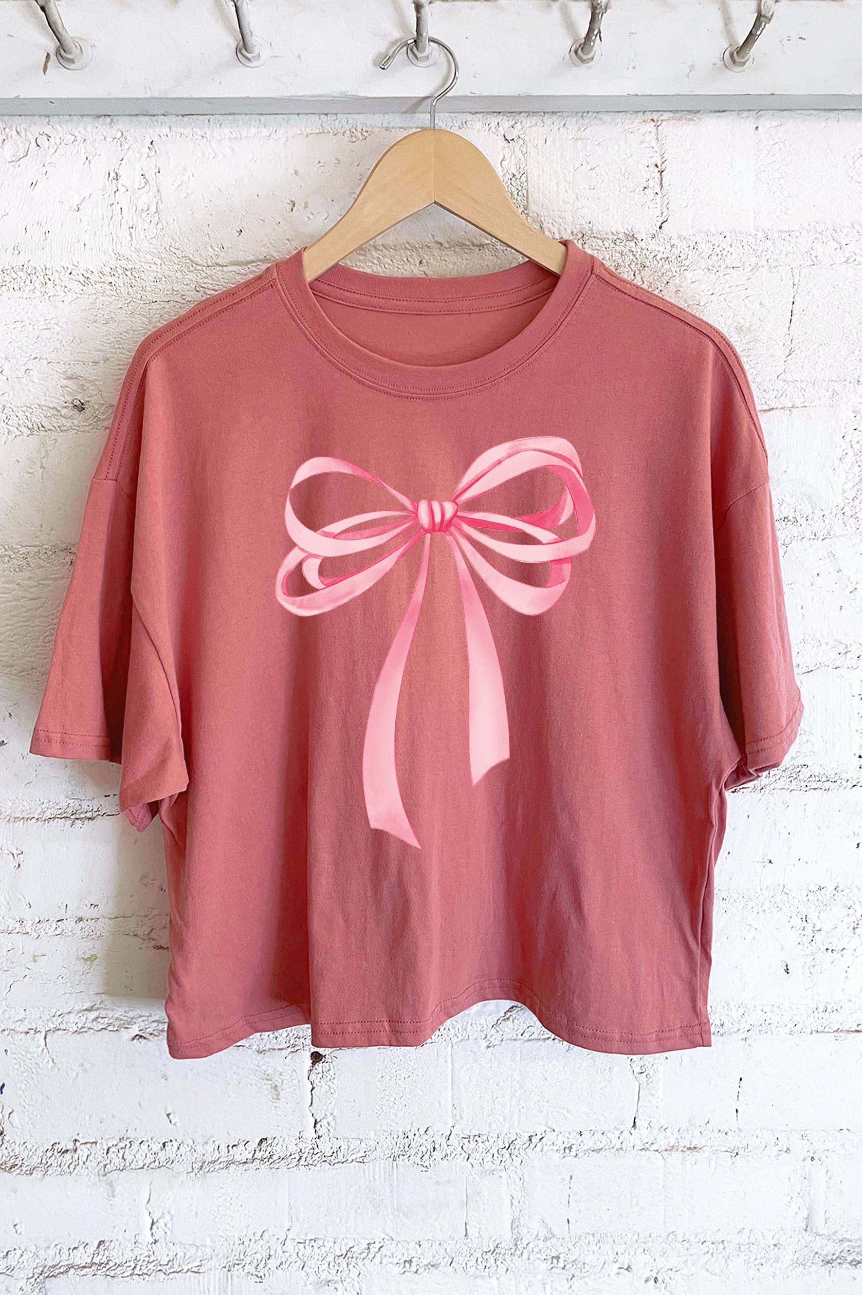 Rustee Clothing - Wholesale Screen Printed T-Shirt - Women's - COQUETTE PINK BOW GRAPHIC LONG CROP TOP4