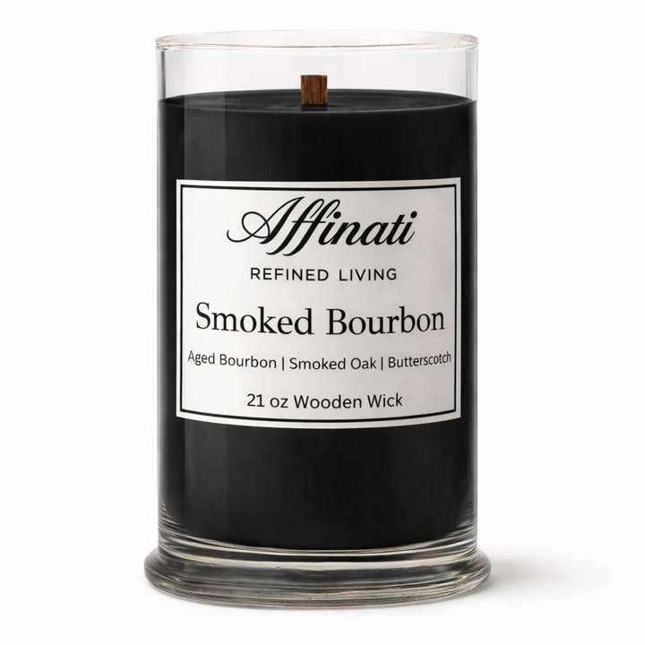 Bougie à Mèche en Bois Bourbon Fumé – Luxe 21 oz Mélange de Soja | Affinati pour la vente par Affinati