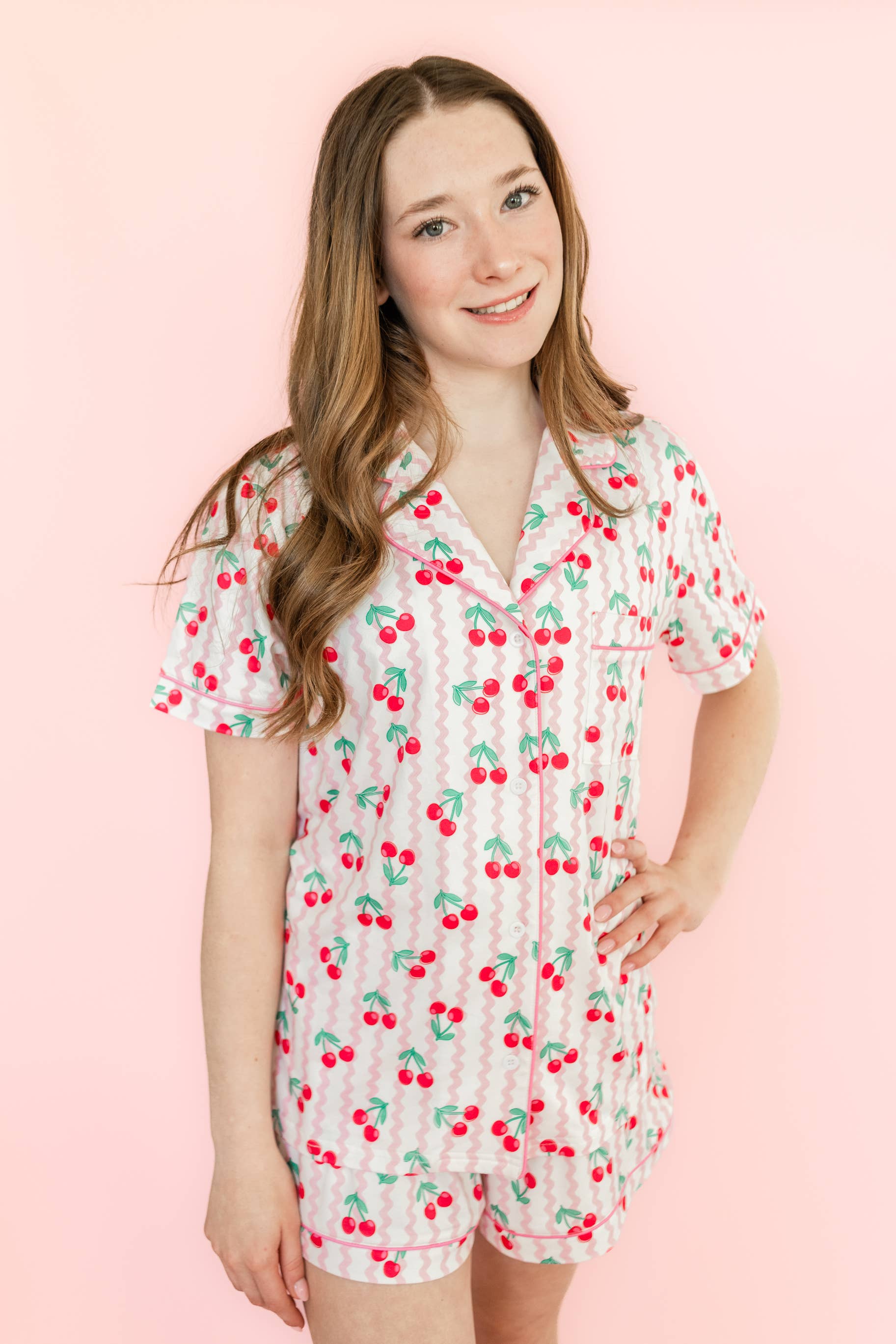 Rock Paper Scissors - Wholesale Sleepwear Set - Women's - Cherry on Top Ric Rac Short Sleeve Loungewear Pajama Set1