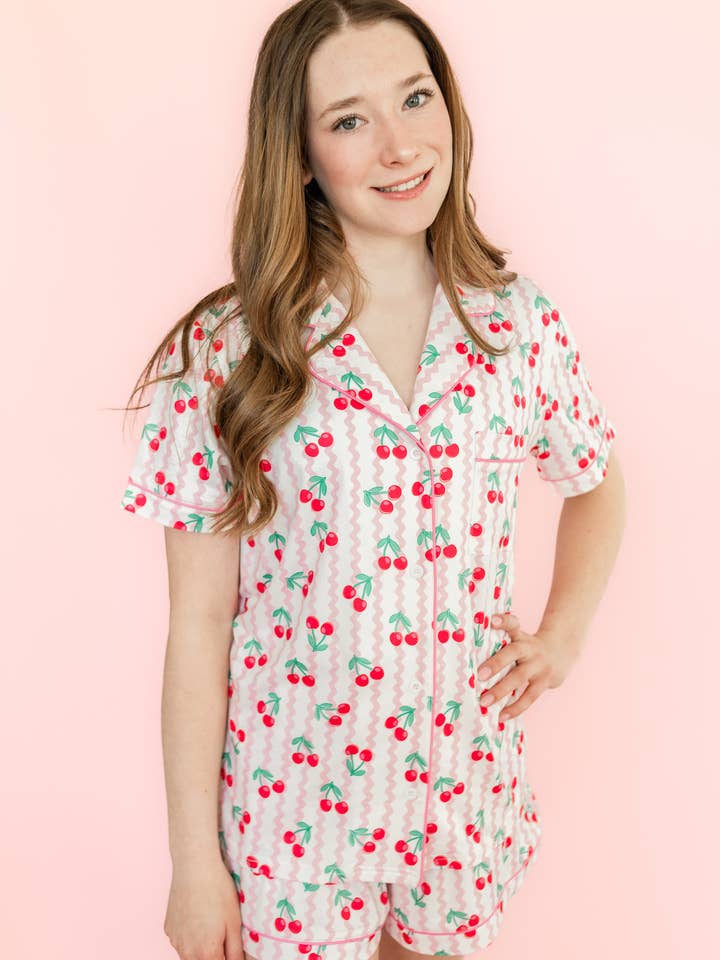 Rock Paper Scissors - Wholesale Sleepwear Set - Women's - Cherry on Top Ric Rac Short Sleeve Loungewear Pajama Set1