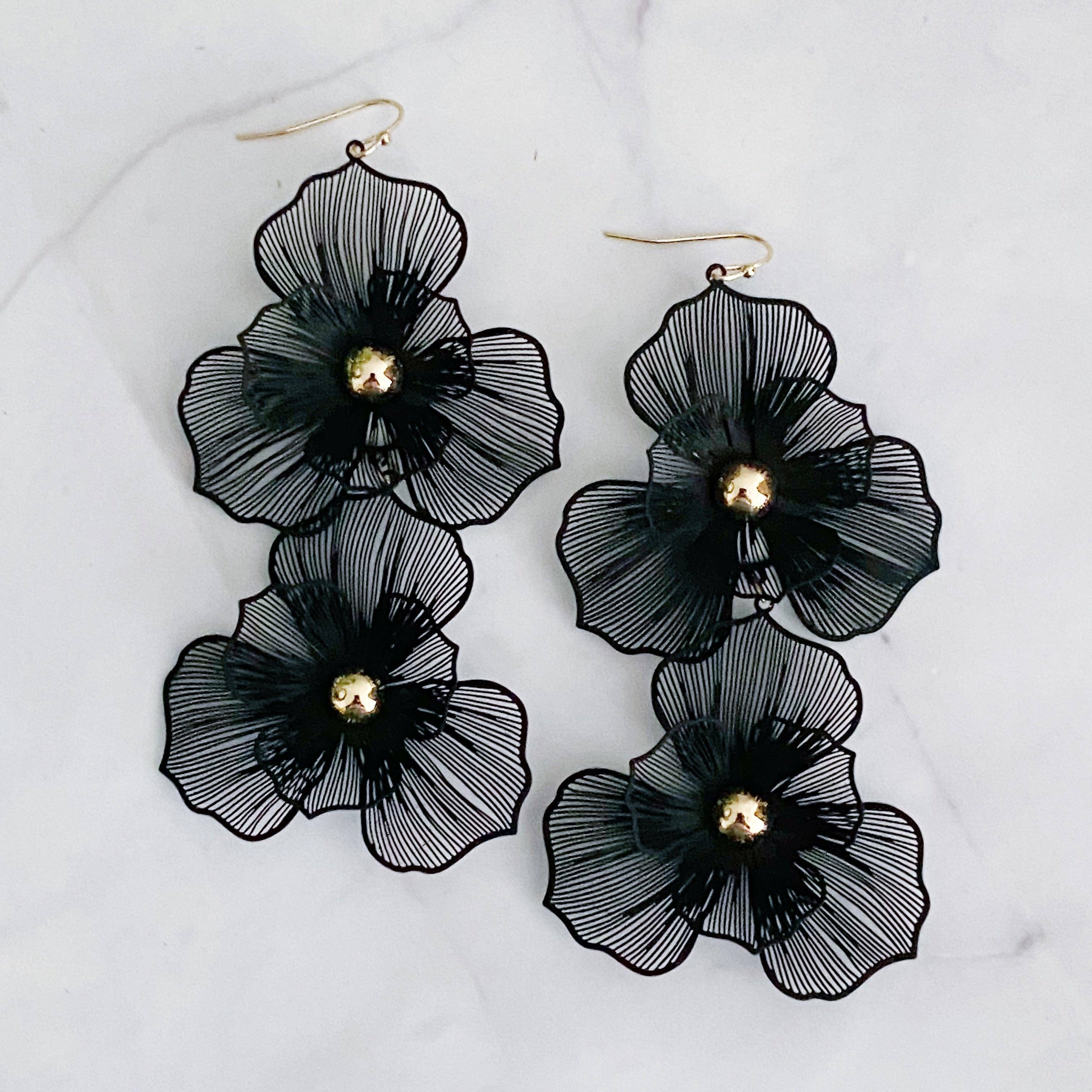 Ellison+Young - Wholesale Dangle Earrings - Royal Garden Double Bloom Earrings5
