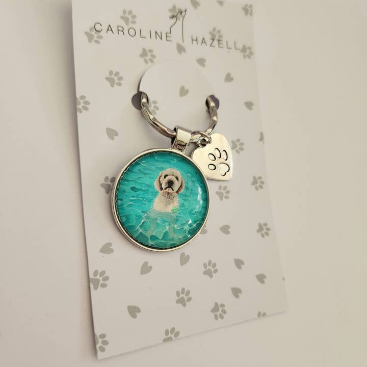 Cavoodle/Groodle/ Crystal Charm Key Ring for wholesale by Caroline Hazell
