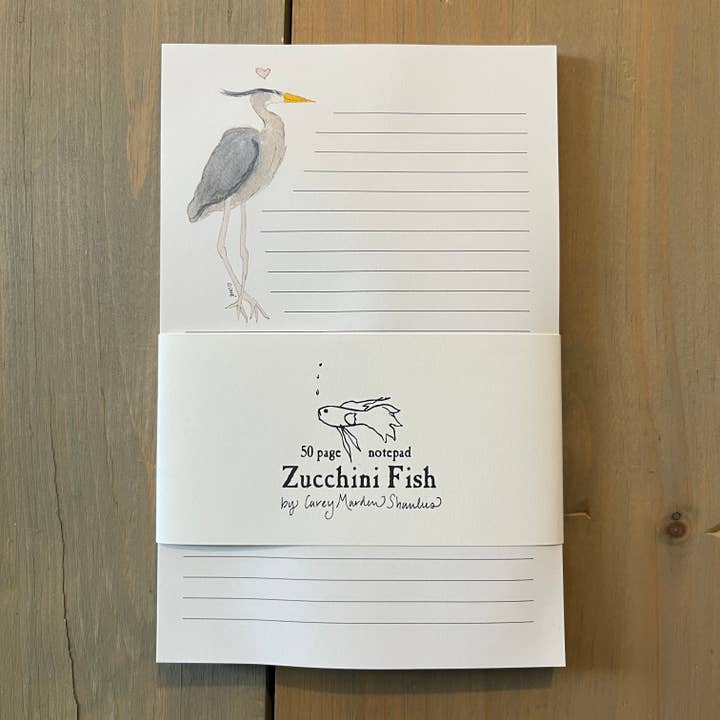 Great Blue Heron Love Notepad for wholesale by Zucchini Fish