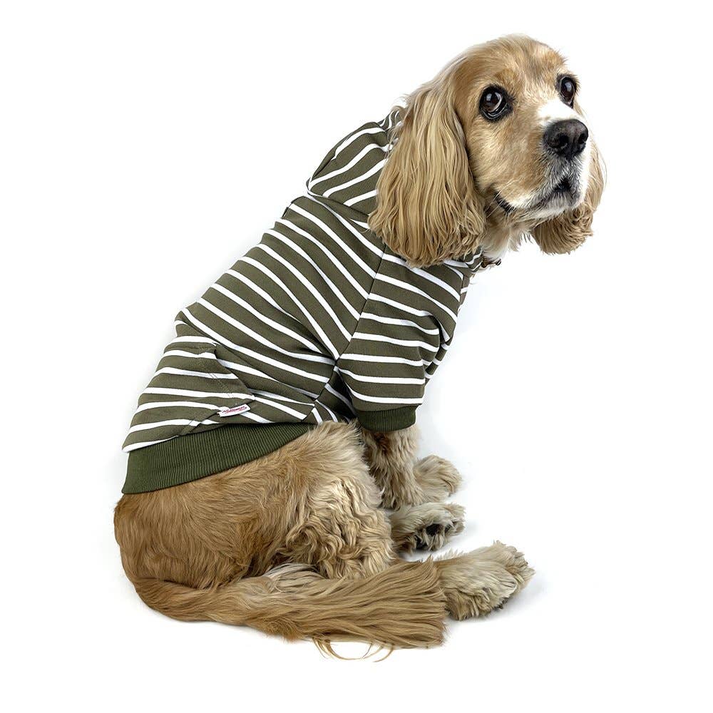 Milltown Brand - Wholesale Pet Hoodie - Dog - Zip Up Dog Hoodie  - Olive x White Stripe2