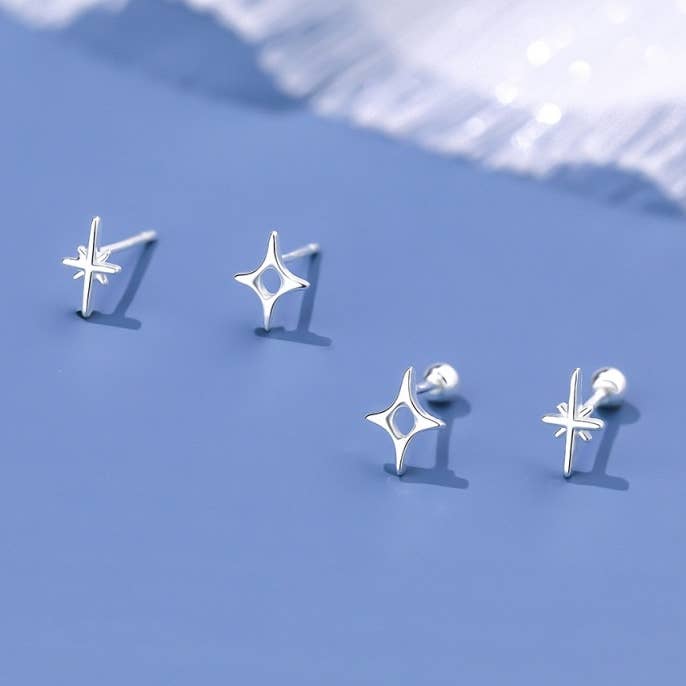 Dainty Mismatch Star Stud Earrings in 925 Sterling Silver for wholesale by Perimade & Co. LLC