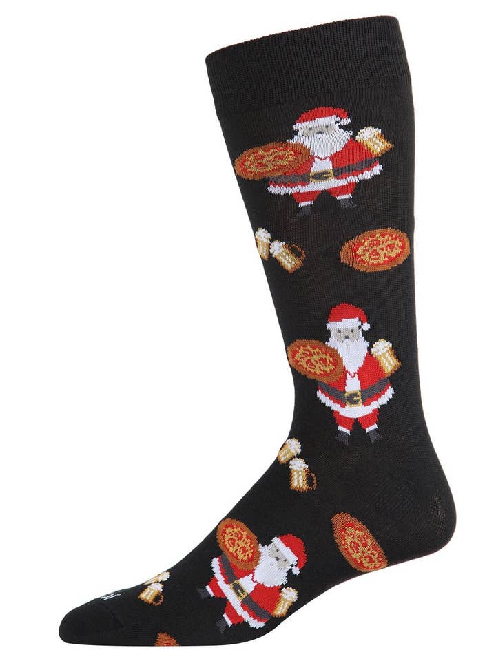MeMoi Santa with Pizza & Beer Men's Crew Socks for wholesale by Infinity Classics International Inc.
