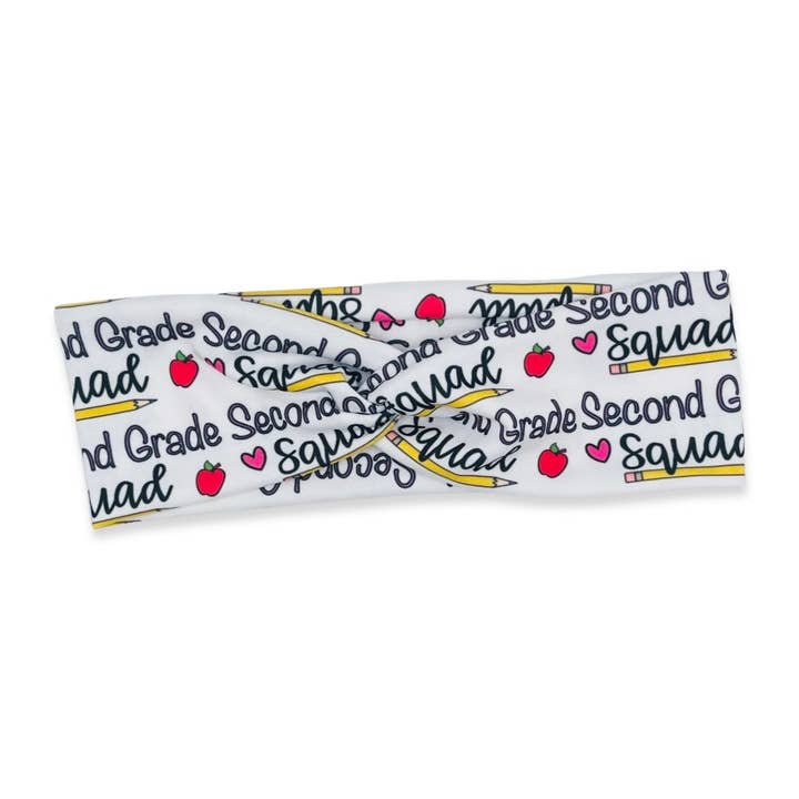 Second Grade Squad Knotted Headband for wholesale by The Happy Headband Co