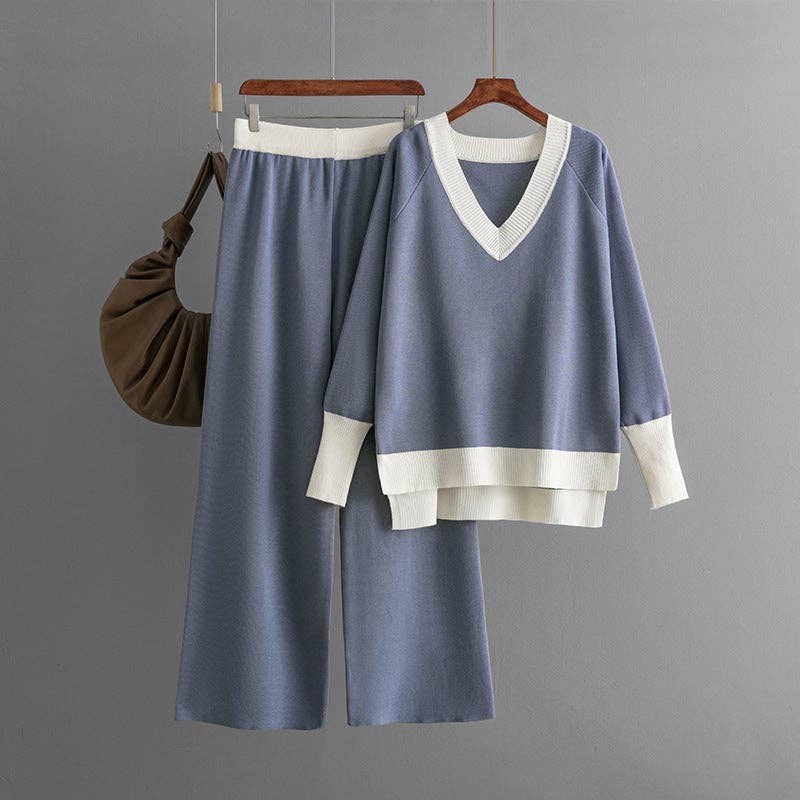 Marayn - Wholesale Top & Pant Set (NOT Loungewear) - Women's - EuroChic Knit Set VNeck  Wide Leg Trend1