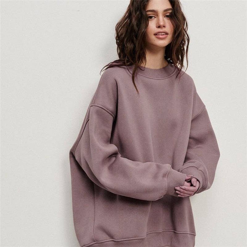 UZ Wholesale Store - Vente Sweat-shirt – femme - Sweat-shirt ample à col rond de couleur unie8