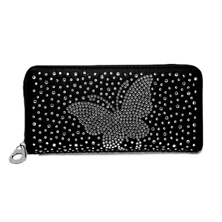 Rhinestone Butterfly Design Accordion Wallet - Black for wholesale by Handbag Express