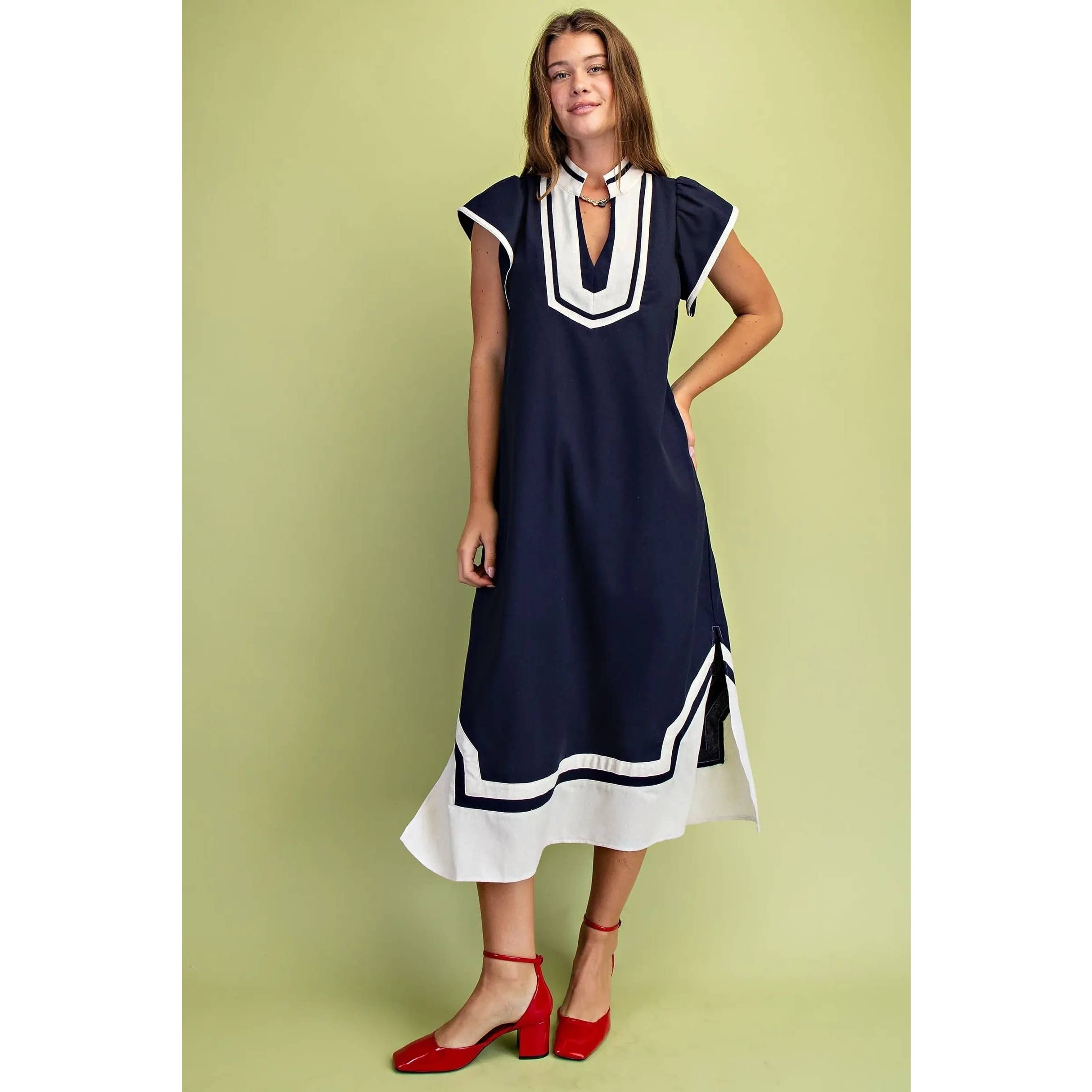 STYLE USA - Wholesale Dress - Women's - NEW V-Neck Midi Dress0