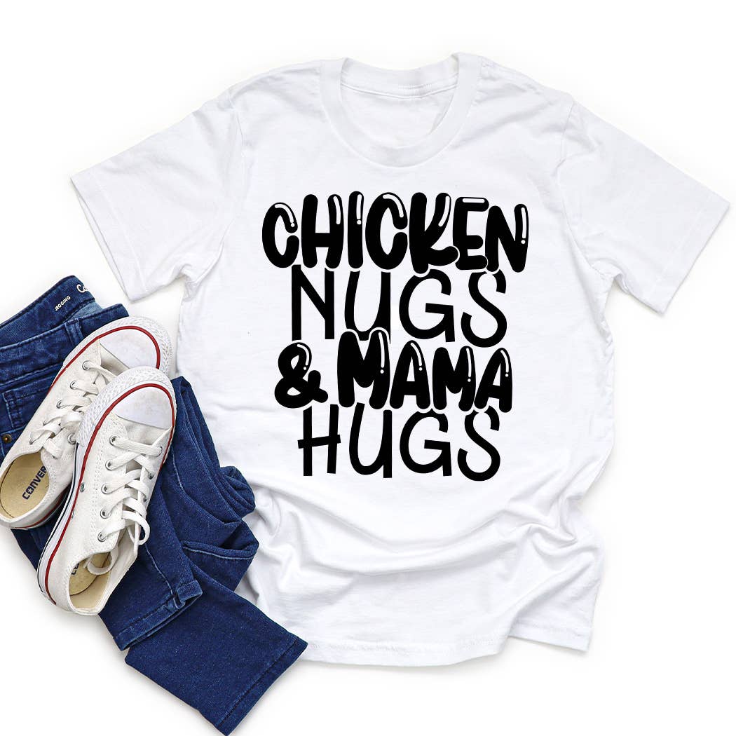 Kids By Kissed Apparel – T-shirts estampadas – Criança por atacado – Camiseta gráfica Chicken Nugs and Mama Hugs com tinta preta3